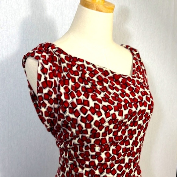 MNG by Mango cream red cube asymmetrical shift stretch shift dress - Picture 5 of 6